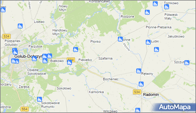 mapa Szafarnia gmina Radomin, Szafarnia gmina Radomin na mapie Targeo