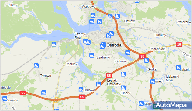 mapa Szafranki gmina Ostróda, Szafranki gmina Ostróda na mapie Targeo