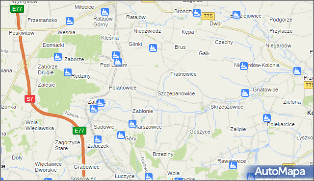 mapa Szczepanowice gmina Słomniki, Szczepanowice gmina Słomniki na mapie Targeo