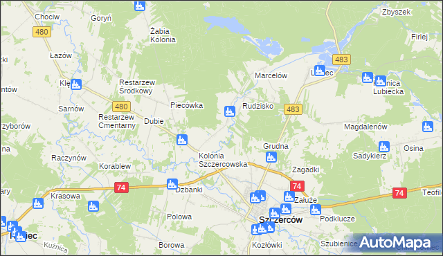mapa Szczercowska Wieś, Szczercowska Wieś na mapie Targeo