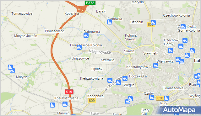 mapa Szerokie gmina Konopnica, Szerokie gmina Konopnica na mapie Targeo