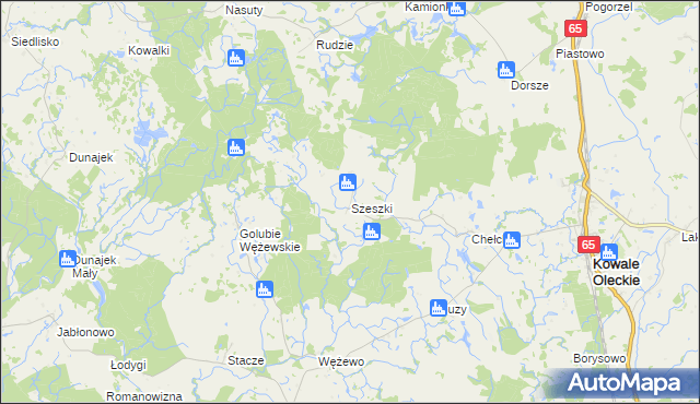 mapa Szeszki gmina Kowale Oleckie, Szeszki gmina Kowale Oleckie na mapie Targeo