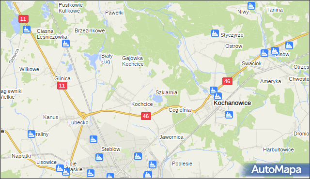 mapa Szklarnia gmina Kochanowice, Szklarnia gmina Kochanowice na mapie Targeo