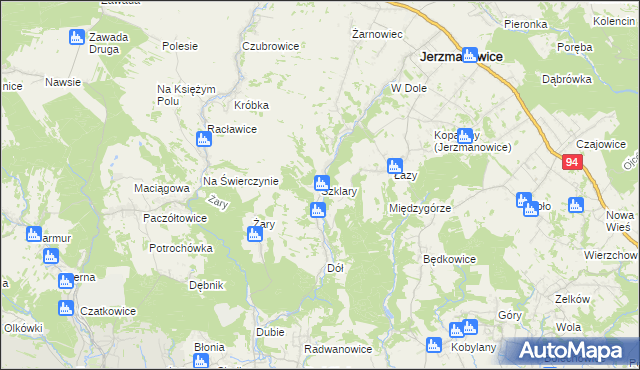 mapa Szklary gmina Jerzmanowice-Przeginia, Szklary gmina Jerzmanowice-Przeginia na mapie Targeo