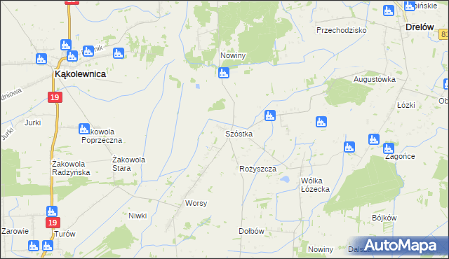 mapa Szóstka gmina Drelów, Szóstka gmina Drelów na mapie Targeo