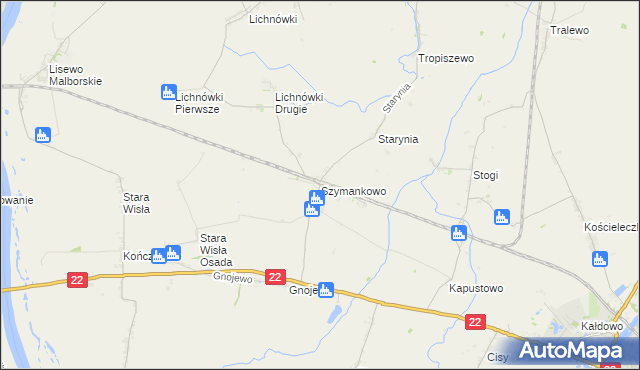 mapa Szymankowo gmina Lichnowy, Szymankowo gmina Lichnowy na mapie Targeo