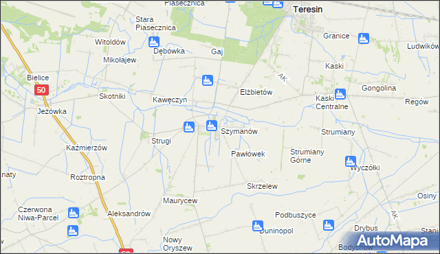 mapa Szymanów gmina Teresin, Szymanów gmina Teresin na mapie Targeo