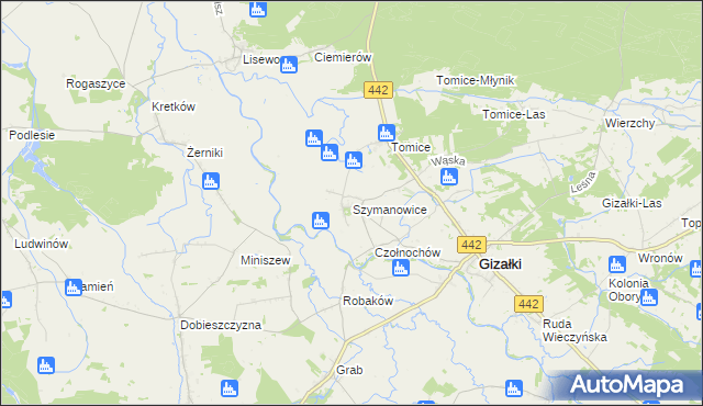 mapa Szymanowice gmina Gizałki, Szymanowice gmina Gizałki na mapie Targeo
