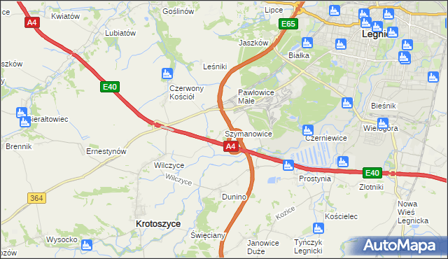 mapa Szymanowice gmina Krotoszyce, Szymanowice gmina Krotoszyce na mapie Targeo