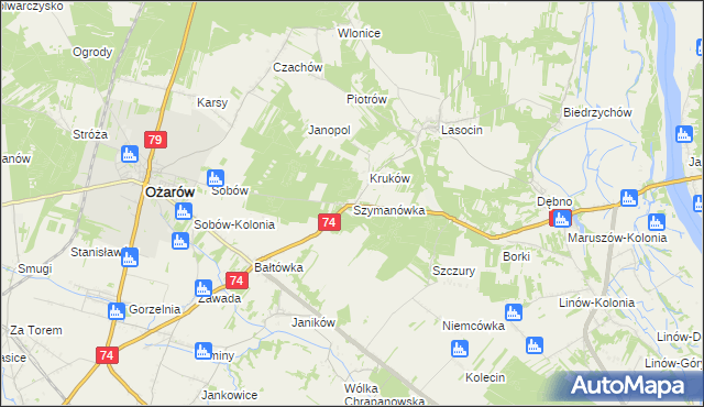 mapa Szymanówka gmina Ożarów, Szymanówka gmina Ożarów na mapie Targeo