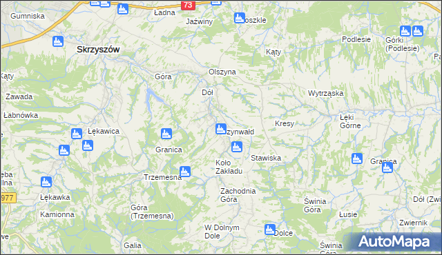 mapa Szynwałd gmina Skrzyszów, Szynwałd gmina Skrzyszów na mapie Targeo