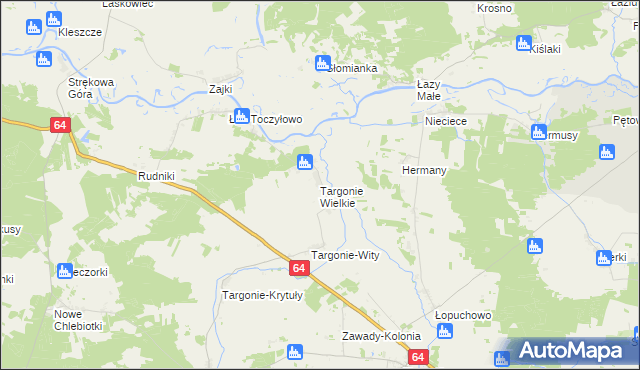 mapa Targonie Wielkie, Targonie Wielkie na mapie Targeo