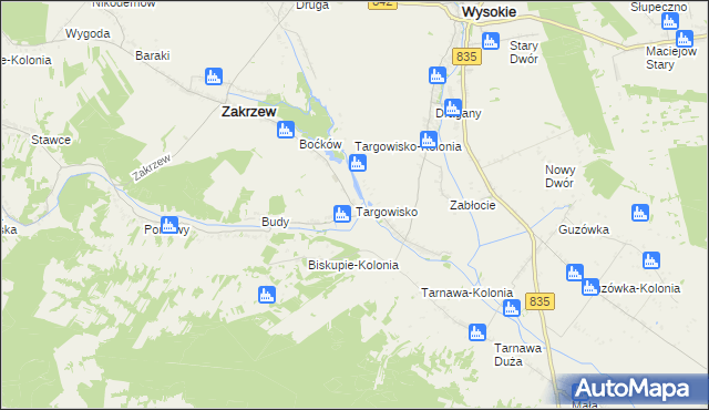 mapa Targowisko gmina Zakrzew, Targowisko gmina Zakrzew na mapie Targeo