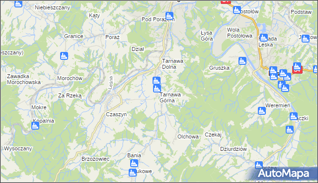 mapa Tarnawa Górna gmina Zagórz, Tarnawa Górna gmina Zagórz na mapie Targeo