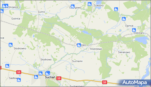 mapa Tarnowo gmina Suchań, Tarnowo gmina Suchań na mapie Targeo