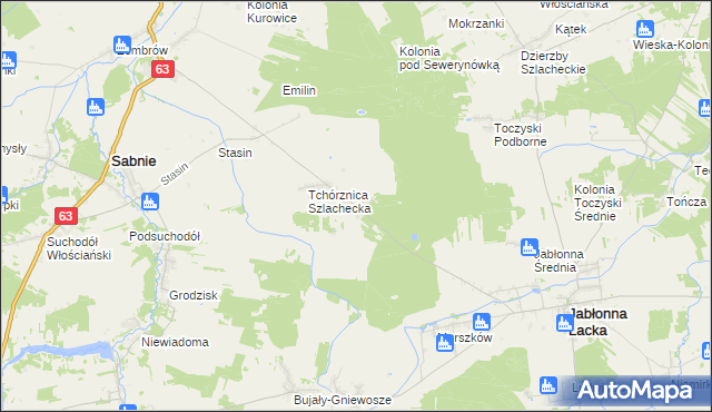 mapa Tchórznica Włościańska, Tchórznica Włościańska na mapie Targeo
