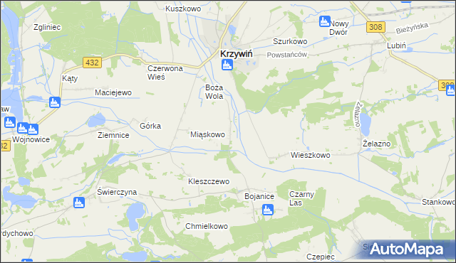 mapa Teklimyśl gmina Krzywiń, Teklimyśl gmina Krzywiń na mapie Targeo