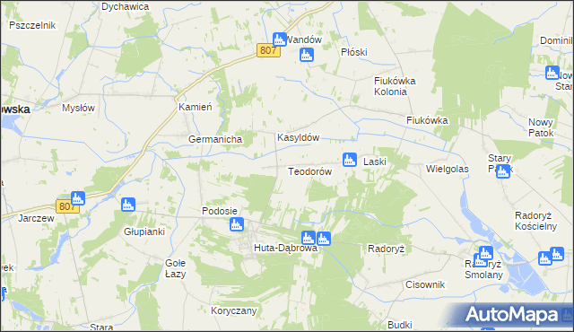 mapa Teodorów gmina Krzywda, Teodorów gmina Krzywda na mapie Targeo