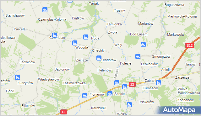 mapa Teodorów gmina Policzna, Teodorów gmina Policzna na mapie Targeo