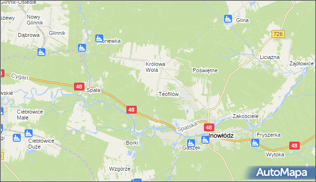 mapa Teofilów gmina Inowłódz, Teofilów gmina Inowłódz na mapie Targeo
