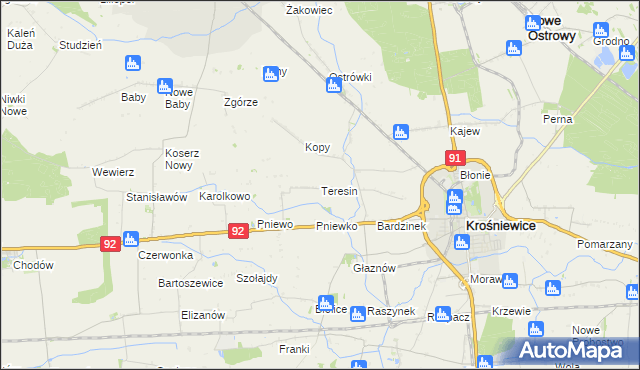 mapa Teresin gmina Krośniewice, Teresin gmina Krośniewice na mapie Targeo