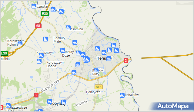 mapa Terespol powiat bialski, Terespol powiat bialski na mapie Targeo