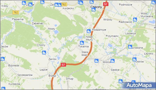 mapa Tokarnia gmina Chęciny, Tokarnia gmina Chęciny na mapie Targeo