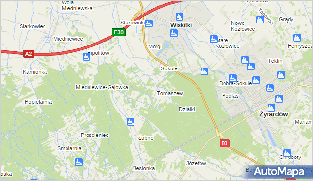 mapa Tomaszew gmina Wiskitki, Tomaszew gmina Wiskitki na mapie Targeo