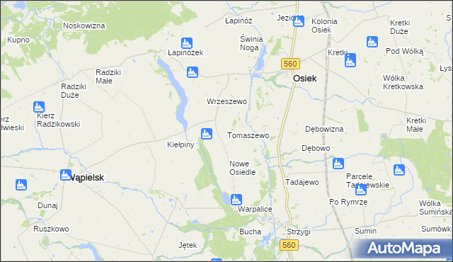 mapa Tomaszewo gmina Osiek, Tomaszewo gmina Osiek na mapie Targeo