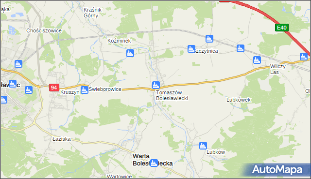 mapa Tomaszów Bolesławiecki, Tomaszów Bolesławiecki na mapie Targeo