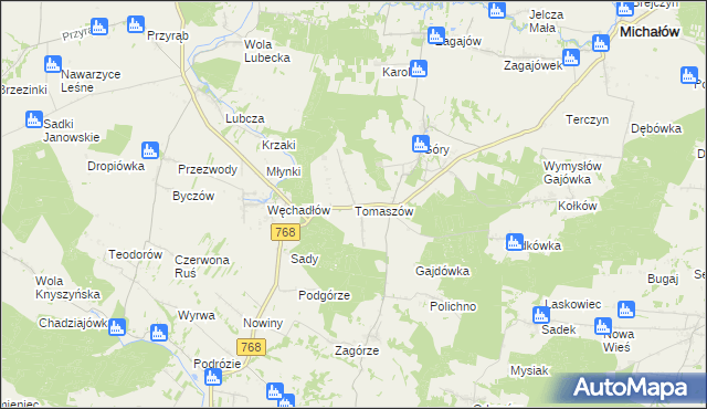 mapa Tomaszów gmina Michałów, Tomaszów gmina Michałów na mapie Targeo