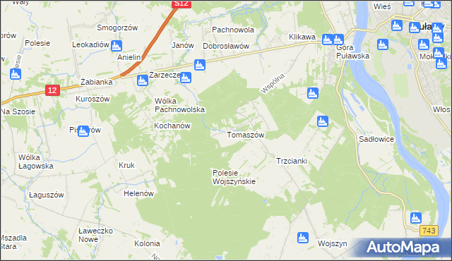 mapa Tomaszów gmina Puławy, Tomaszów gmina Puławy na mapie Targeo
