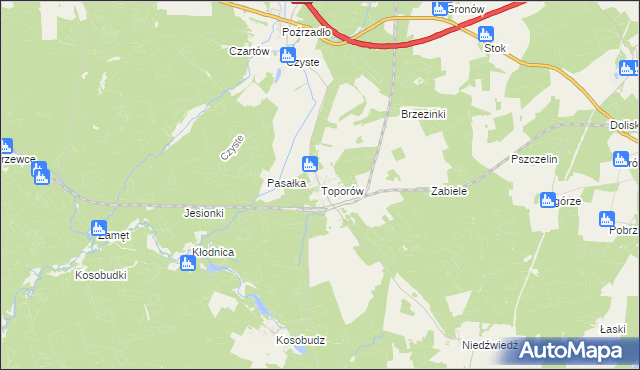 mapa Toporów gmina Łagów, Toporów gmina Łagów na mapie Targeo