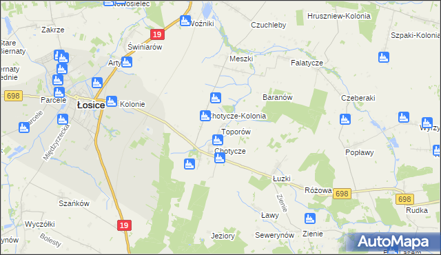 mapa Toporów gmina Łosice, Toporów gmina Łosice na mapie Targeo