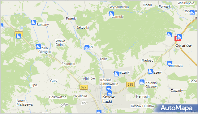 mapa Tosie, Tosie na mapie Targeo