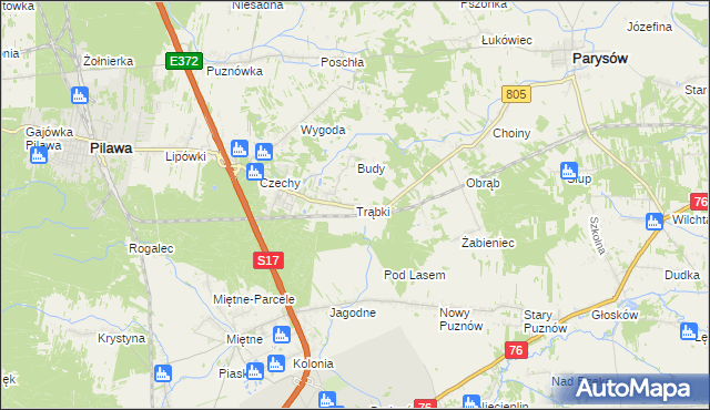 mapa Trąbki gmina Pilawa, Trąbki gmina Pilawa na mapie Targeo