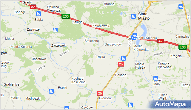 mapa Trójka gmina Stare Miasto, Trójka gmina Stare Miasto na mapie Targeo