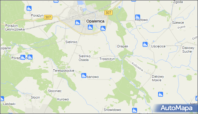 mapa Troszczyn gmina Opalenica, Troszczyn gmina Opalenica na mapie Targeo