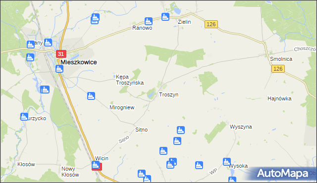 mapa Troszyn gmina Mieszkowice, Troszyn gmina Mieszkowice na mapie Targeo