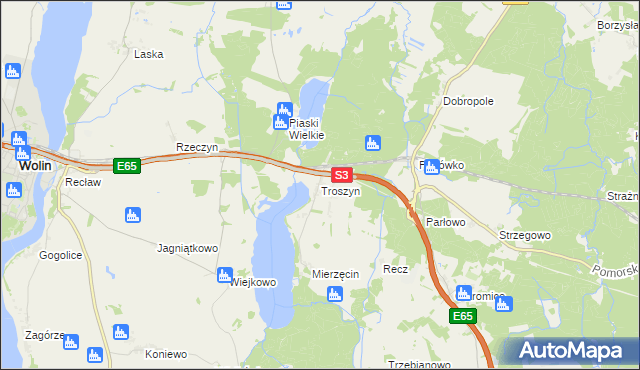 mapa Troszyn gmina Wolin, Troszyn gmina Wolin na mapie Targeo
