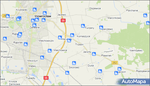 mapa Trzaski gmina Inowrocław, Trzaski gmina Inowrocław na mapie Targeo