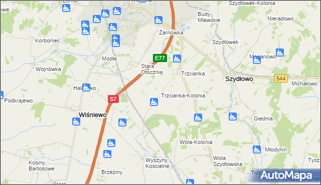 mapa Trzcianka-Kolonia gmina Szydłowo, Trzcianka-Kolonia gmina Szydłowo na mapie Targeo