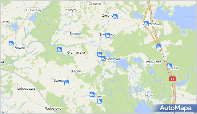 mapa Trzebiechowo gmina Szczecinek, Trzebiechowo gmina Szczecinek na mapie Targeo