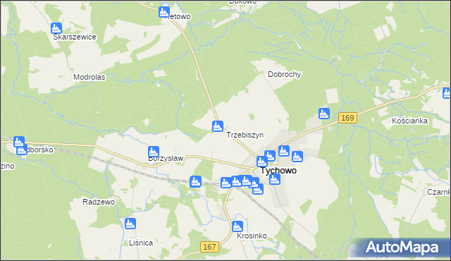 mapa Trzebiszyn gmina Tychowo, Trzebiszyn gmina Tychowo na mapie Targeo