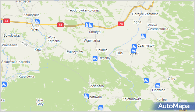 mapa Trzęsiny, Trzęsiny na mapie Targeo