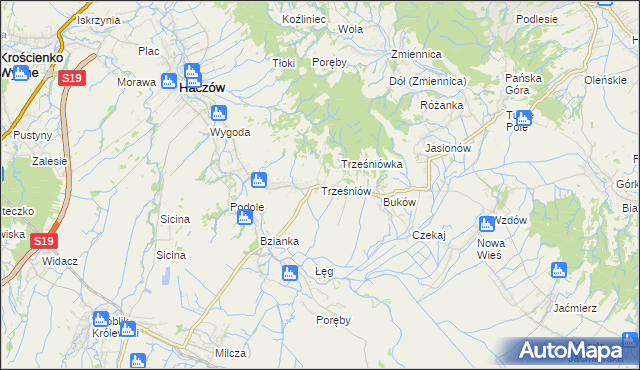 mapa Trześniów gmina Haczów, Trześniów gmina Haczów na mapie Targeo