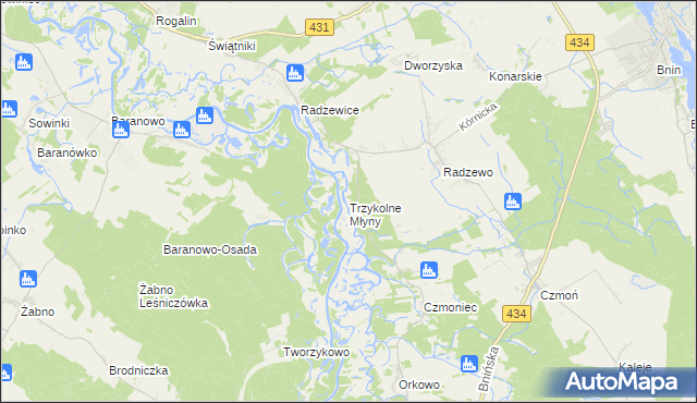 mapa Trzykolne Młyny, Trzykolne Młyny na mapie Targeo