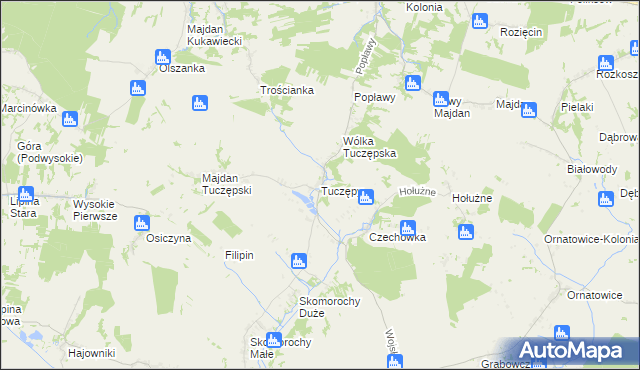mapa Tuczępy gmina Grabowiec, Tuczępy gmina Grabowiec na mapie Targeo