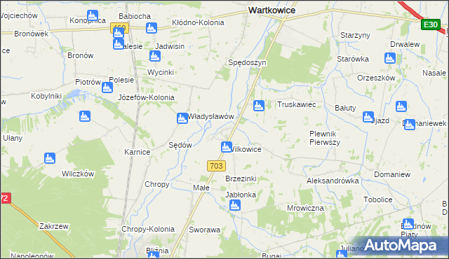 mapa Tur gmina Wartkowice, Tur gmina Wartkowice na mapie Targeo
