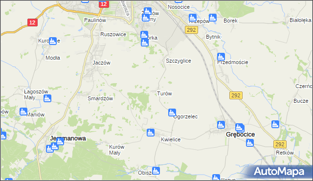 mapa Turów gmina Głogów, Turów gmina Głogów na mapie Targeo